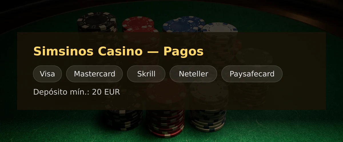 Simsinos Casino &mdash; Pagos: Visa, Mastercard, Skrill, Neteller, Paysafecard