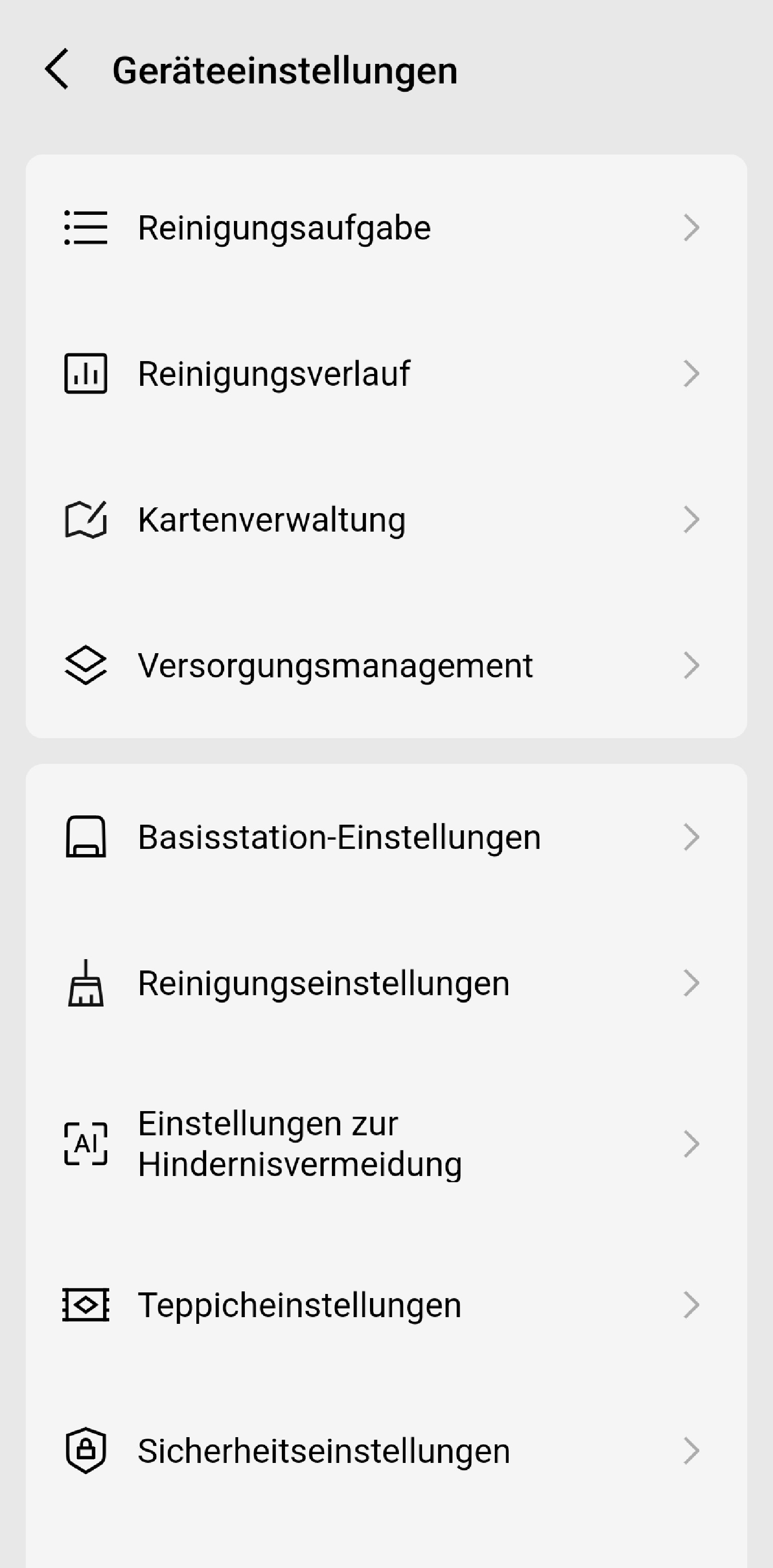 Reinigungseinstellungen in der DJI Home App