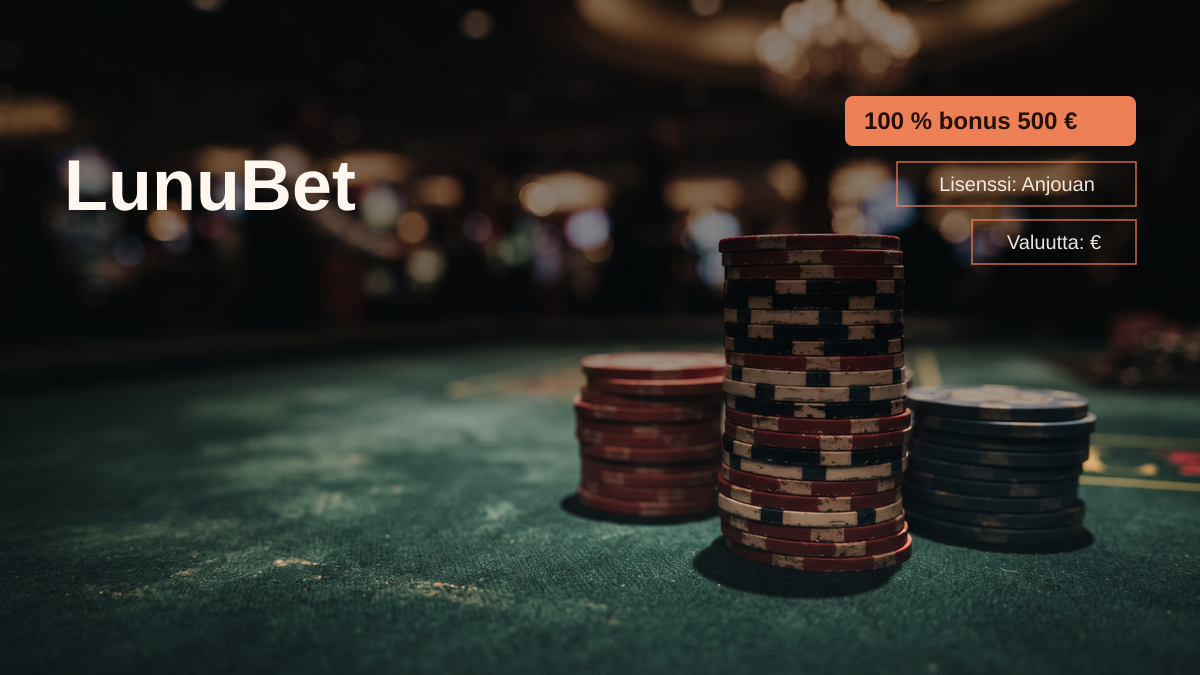 LunuBet kasino &mdash; tervetuliaisbonus 100 % bonus 500 &euro; + 200 FS, maksutavat: Visa, Mastercard, Skrill, Neteller, Paysafecard