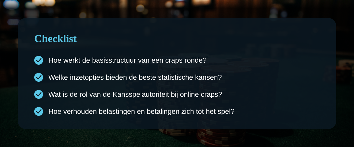 Craps in Nederland: regels, kansen en de wetgeving rondom dobbelspellen — Checklist