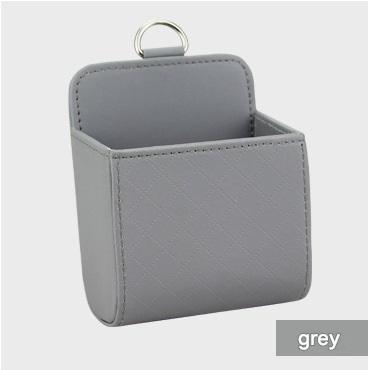 Grey Leather Car Air Vent Storage Bag - Multi-Purpose Phone Holder & Organiser Pouch for Sunglasses, Keys, Cards - Universal Fit, Easy Install, Compact Design for Dashboard Tidy