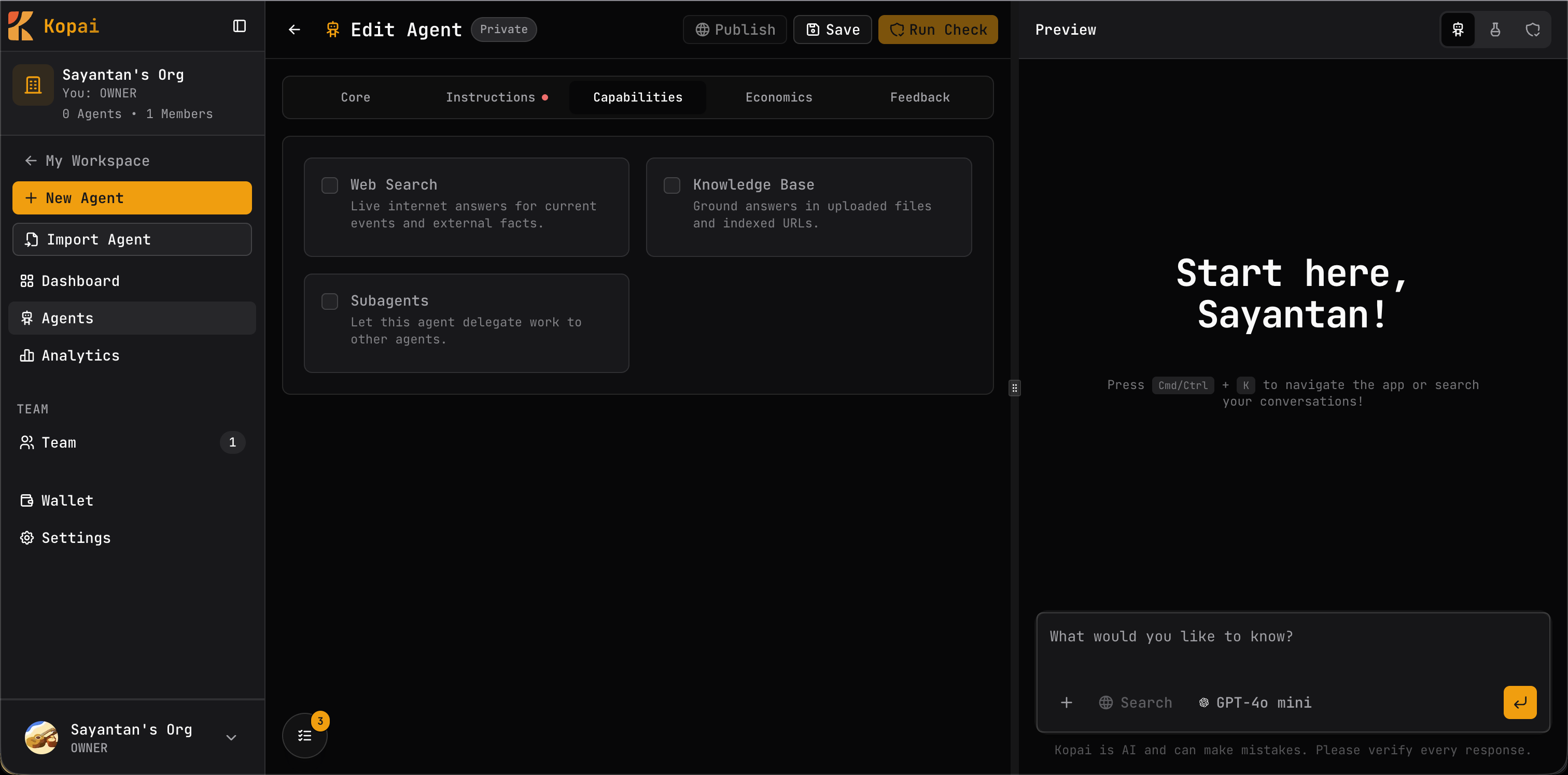 Capabilities tab