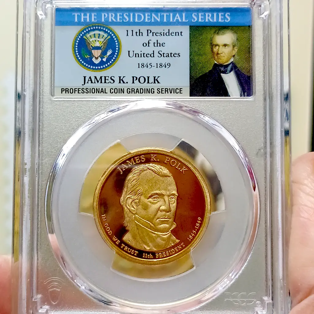 Moeda dos Estados Unidos Certificada PCGS PR69DCAM – 1 Dólar 2009-S James K. Polk Série Presidente - Foto 5