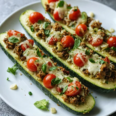 Zucchini Stuffed with Turkey Pesto Recipe