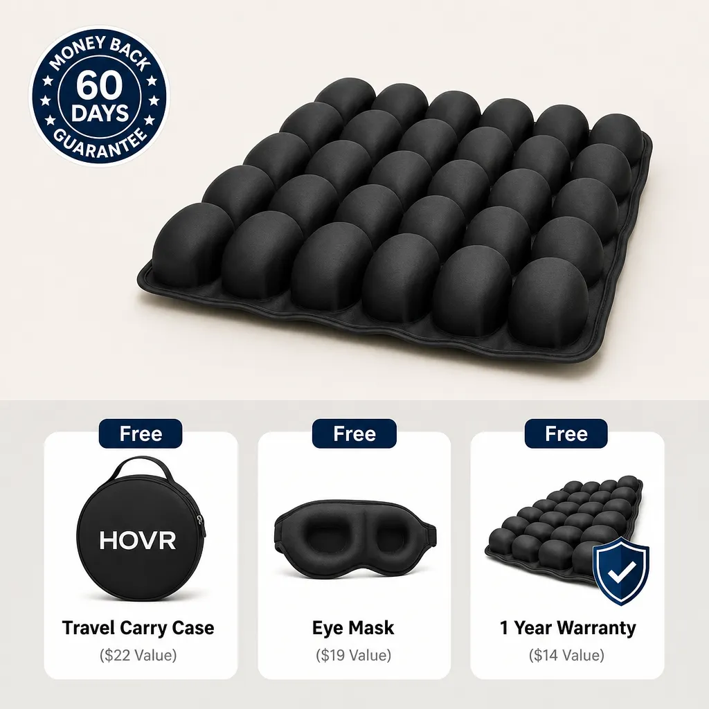 Hovr Travel Cushion with 60-day guarantee and 3 free gifts