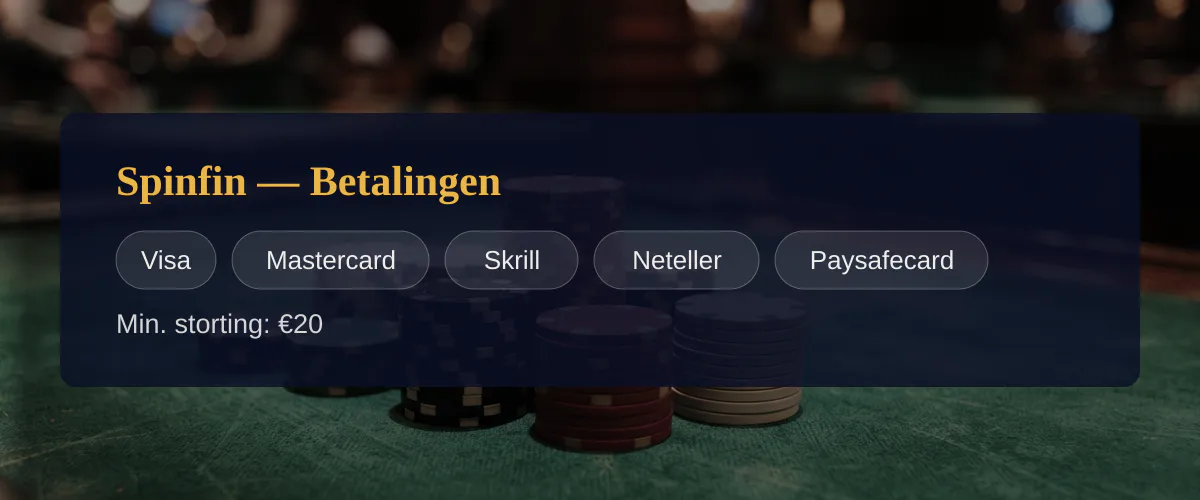 Spinfin — Betalingen: Visa, Mastercard, Skrill, Neteller, Paysafecard