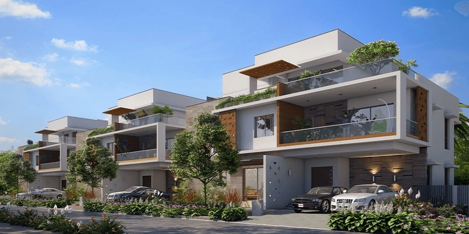Manicured central park landscaping and swimming pool club facilities inside Aparna Cyber County Nallagandla