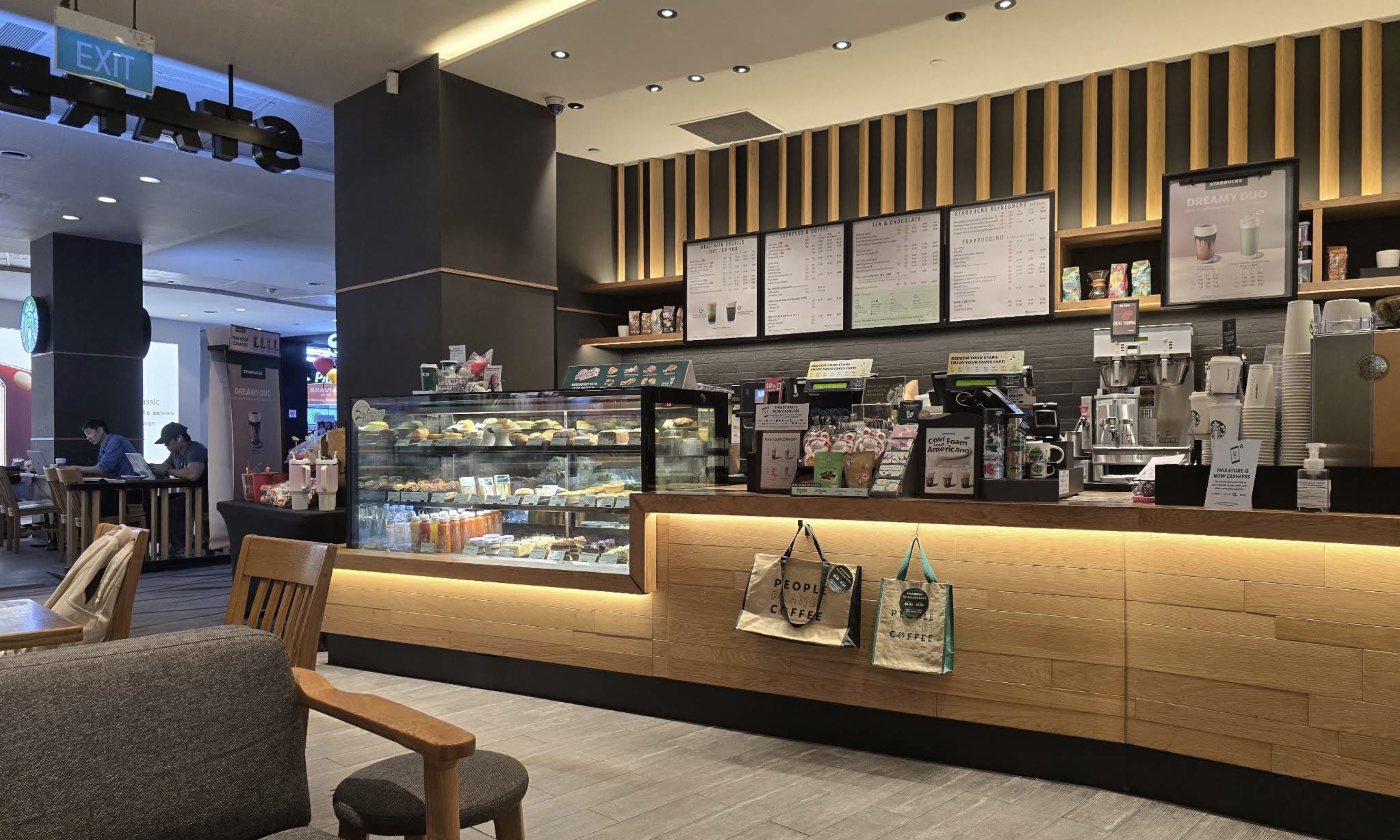 Starbucks merchandise and seasonal drinks display