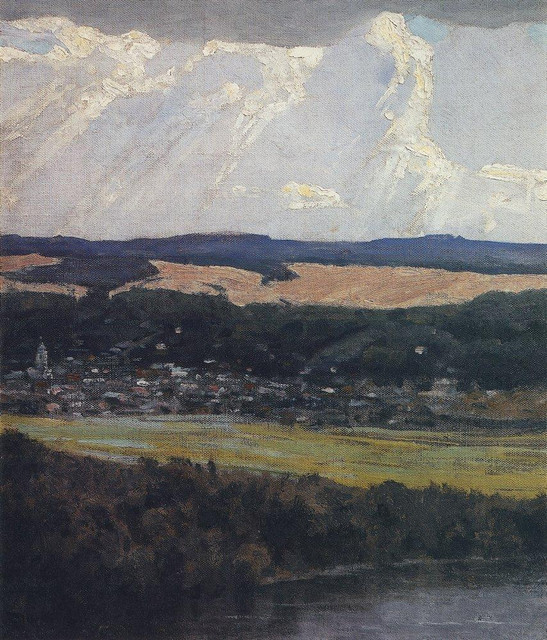 Вид Тарусы с высокого берега Оки 1916