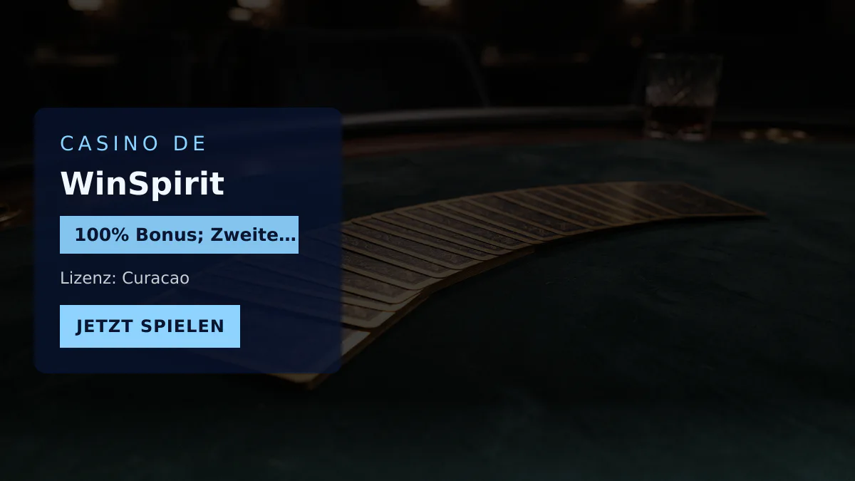 WinSpirit Casino — Willkommensbonus 100% Bonus; Zweite Einzahlung ab 100 EUR + 20 FS, Zahlungen: Visa, Mastercard, Interac, Apple Pay, MiFinity