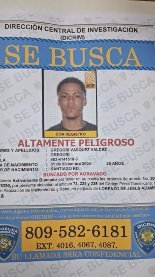 "Gregori Peligro", quien era activamente buscado con orden judicial por atraco a mano armada, muere tras enfrentar a tiros agentes de la DICRIM en Santiago  .