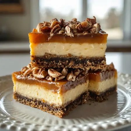 Praline Crumb Caramel Cheesecake Bars