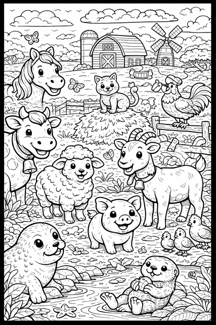 Happy Farm Friends Colouring Sheet