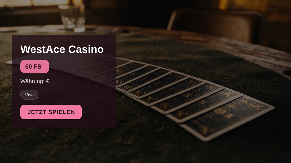 WestAce Casino — Willkommensbonus 50% bis €50 + 50 FS, Zahlungen: Visa, Mastercard, Skrill, Neteller, Paysafecard