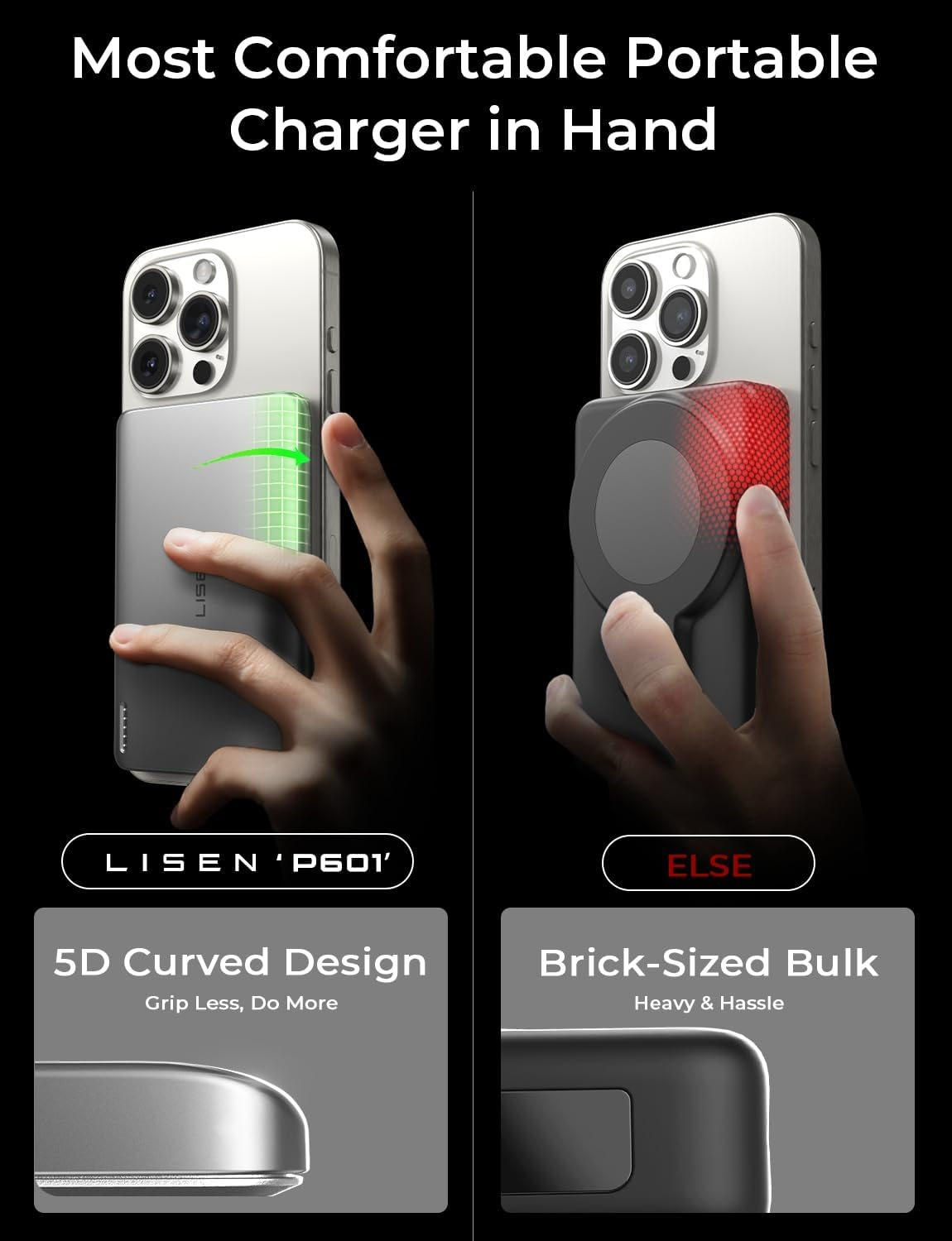 LISEN magnetic portable charger attached to iPhone during everyday use