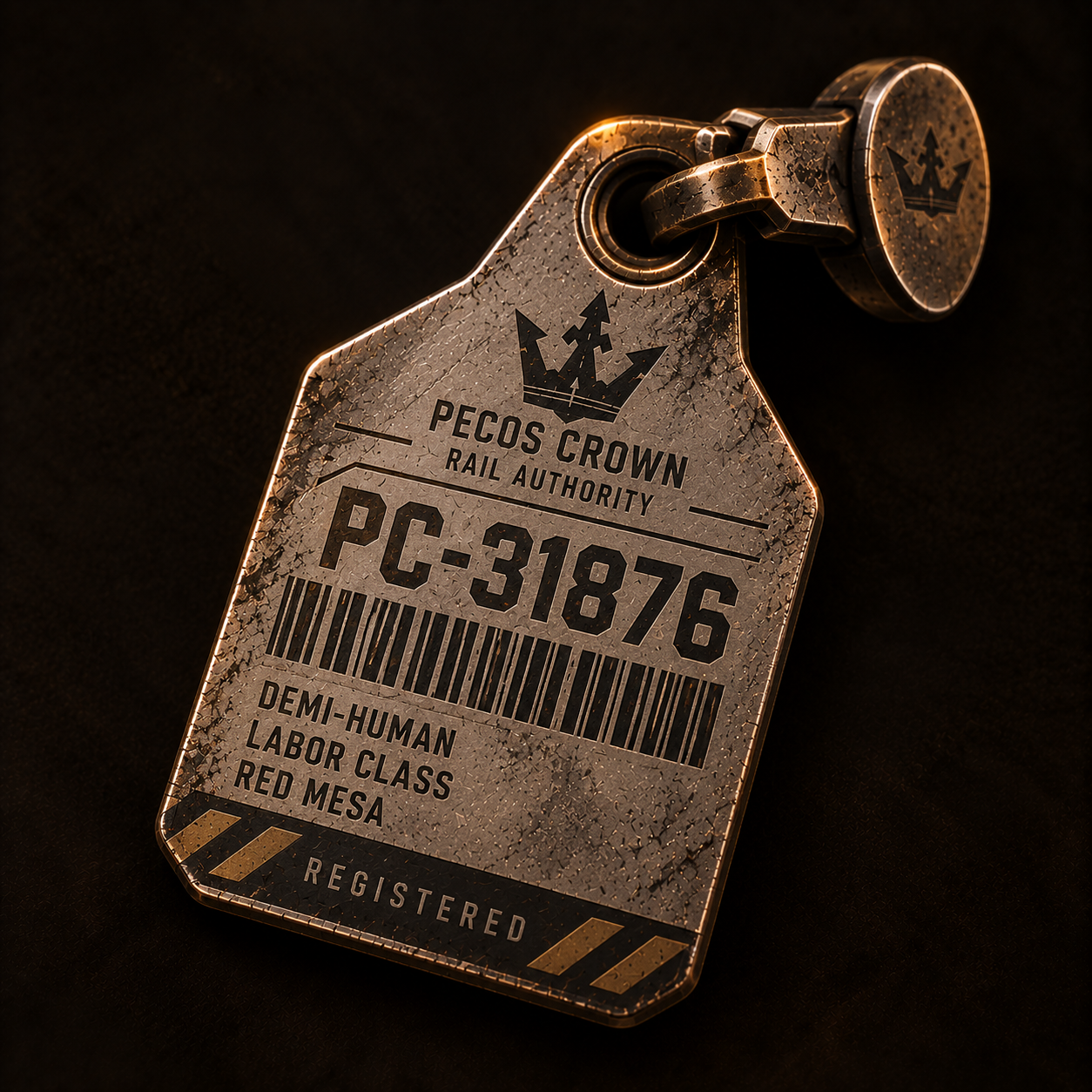 Pecos Crown demi-human identification ear tag