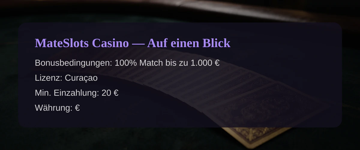 MateSlots Casino — Auf einen Blick