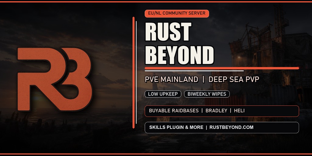 Баннер сервера Rust Beyond | Fresh Wipe | PvE | Skills | Deep Sea PvP