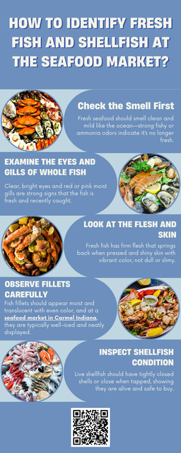 Identifying fresh fish and shellfish starts with checking smell, appearance, and texture. Fresh seafood should have a mild ocean scent, clear eyes, bright gills, and firm flesh that springs back when touched. When shopping at a seafood market in Carmel Indiana, choosing well-displayed, properly stored seafood ensures better taste, quality, and safety. To know more visit here- https://www.goharvestmarket.com/our-story/seafood-department/