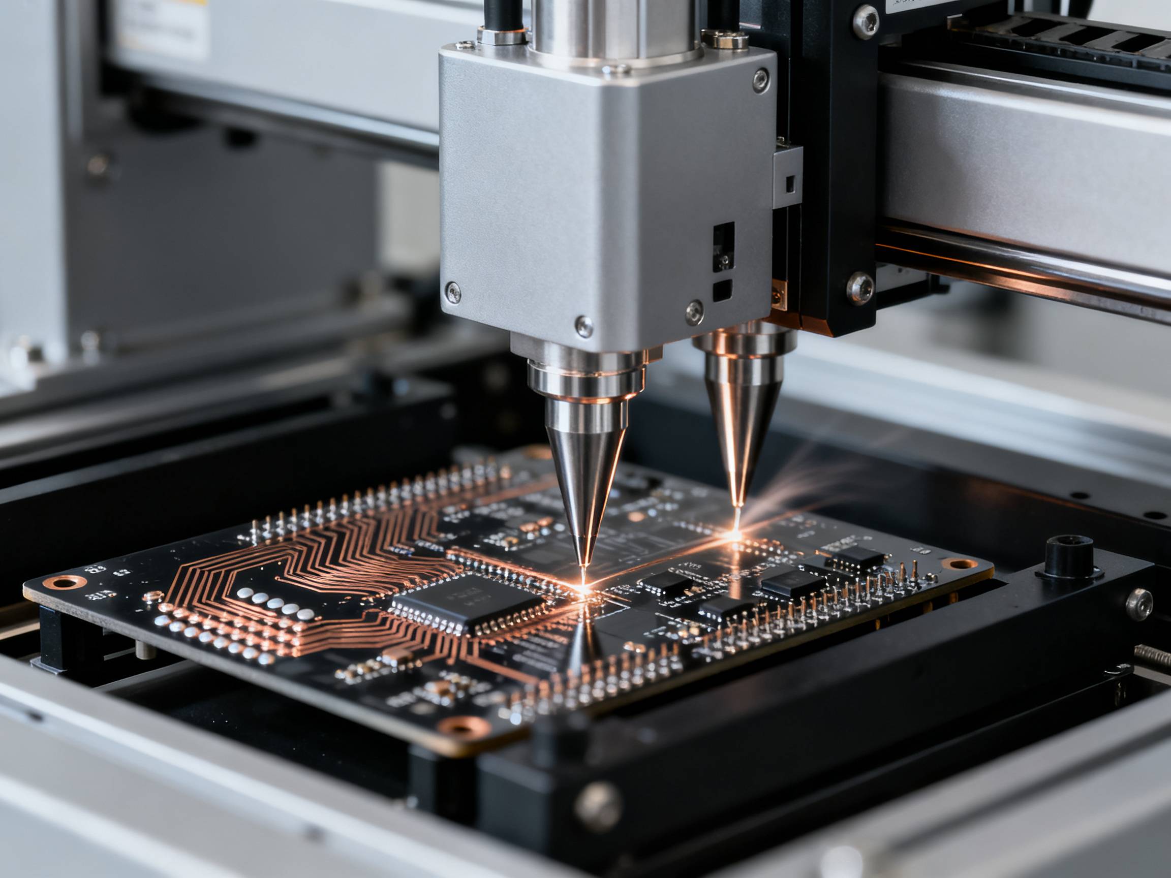 Selective soldering machine in action.