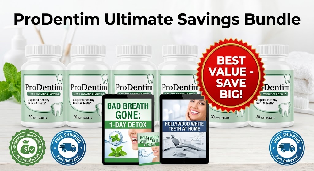 ProDentim review pricing bundle showing 6 bottles Best Value deal with free shipping and bonus ebooks