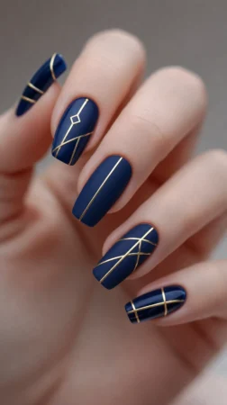 Achieve Elegance: A Step-by-Step Guide to Royal Blue & Gold Geometric Nail Art