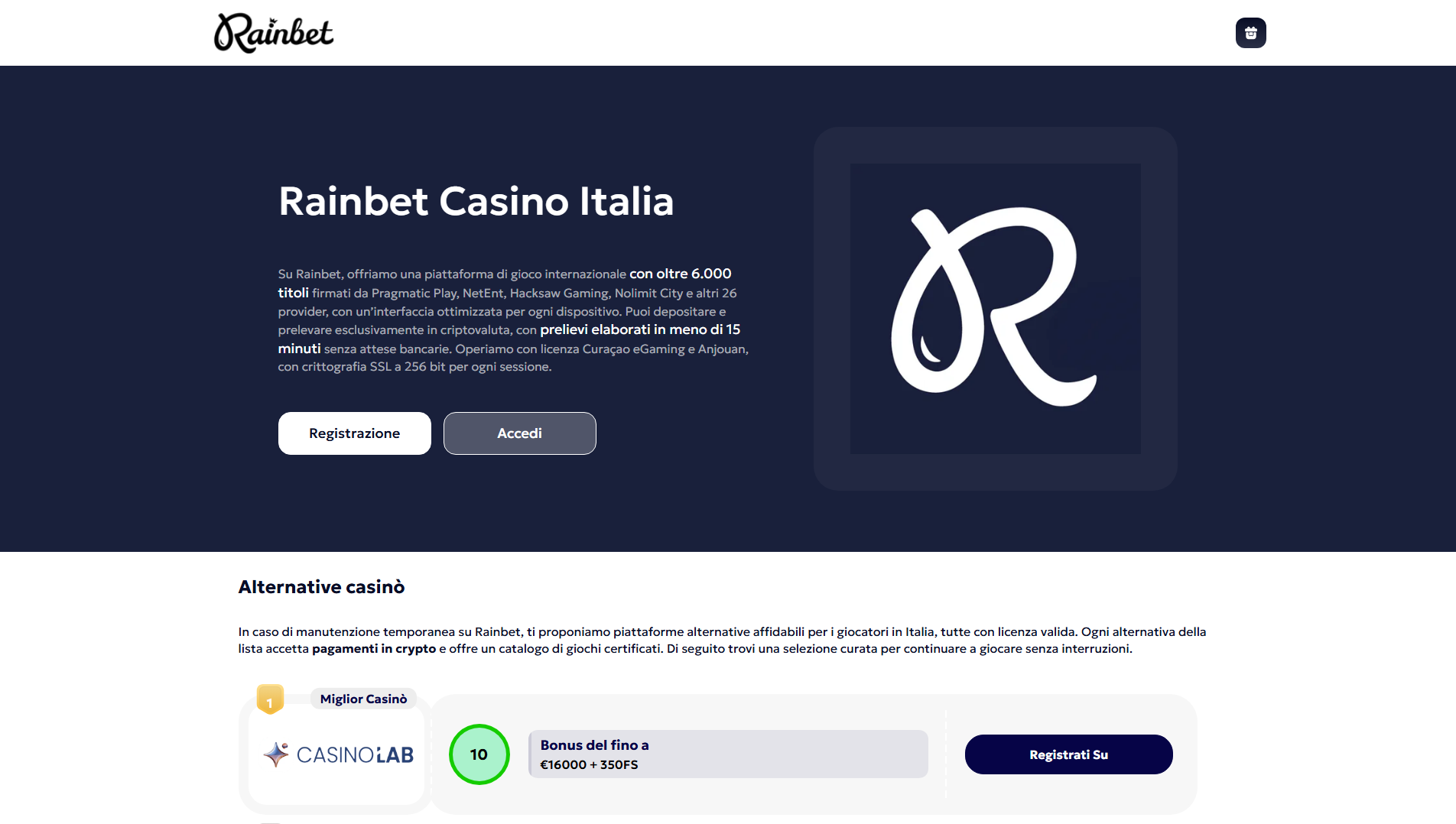 Stored capture of rainbet-italia.it