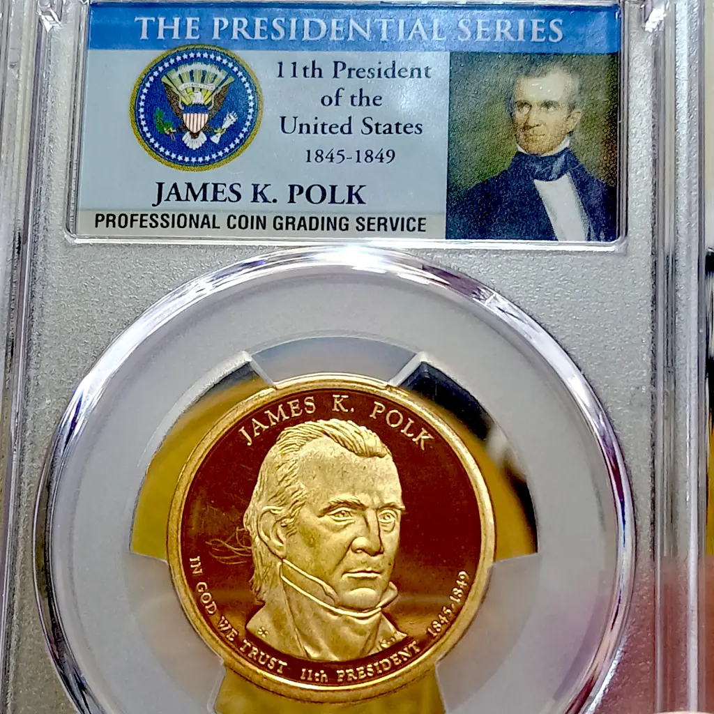 Moeda dos Estados Unidos Certificada PCGS PR69DCAM – 1 Dólar 2009-S James K. Polk Série Presidente