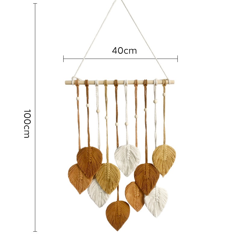 Brown 40*100cm Handmade Macrame Leaf Wall Hanging - Cotton Boho Tapestry, Machine Washable, - Nordic Style Decor for Bedroom, Living Room, Nursery