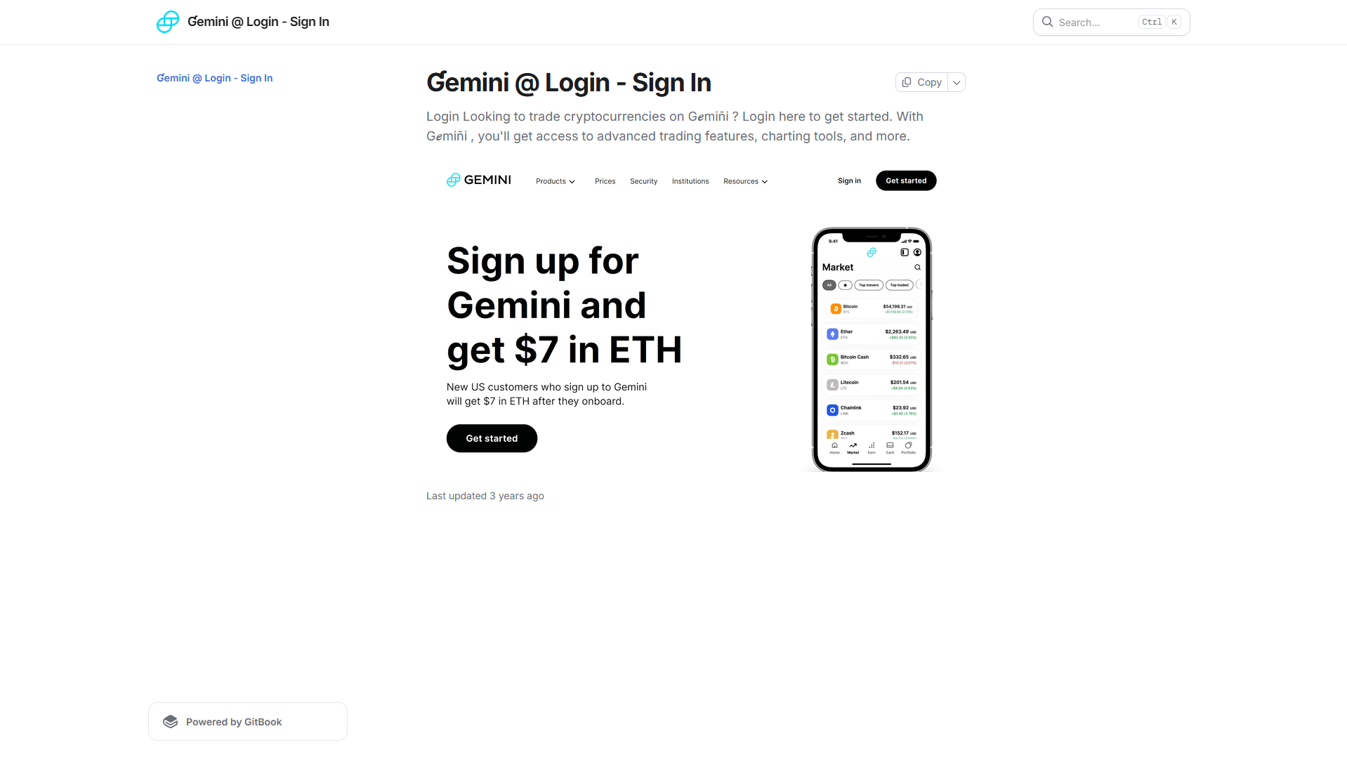 Stored capture of geminiyelogin.gitbook.io