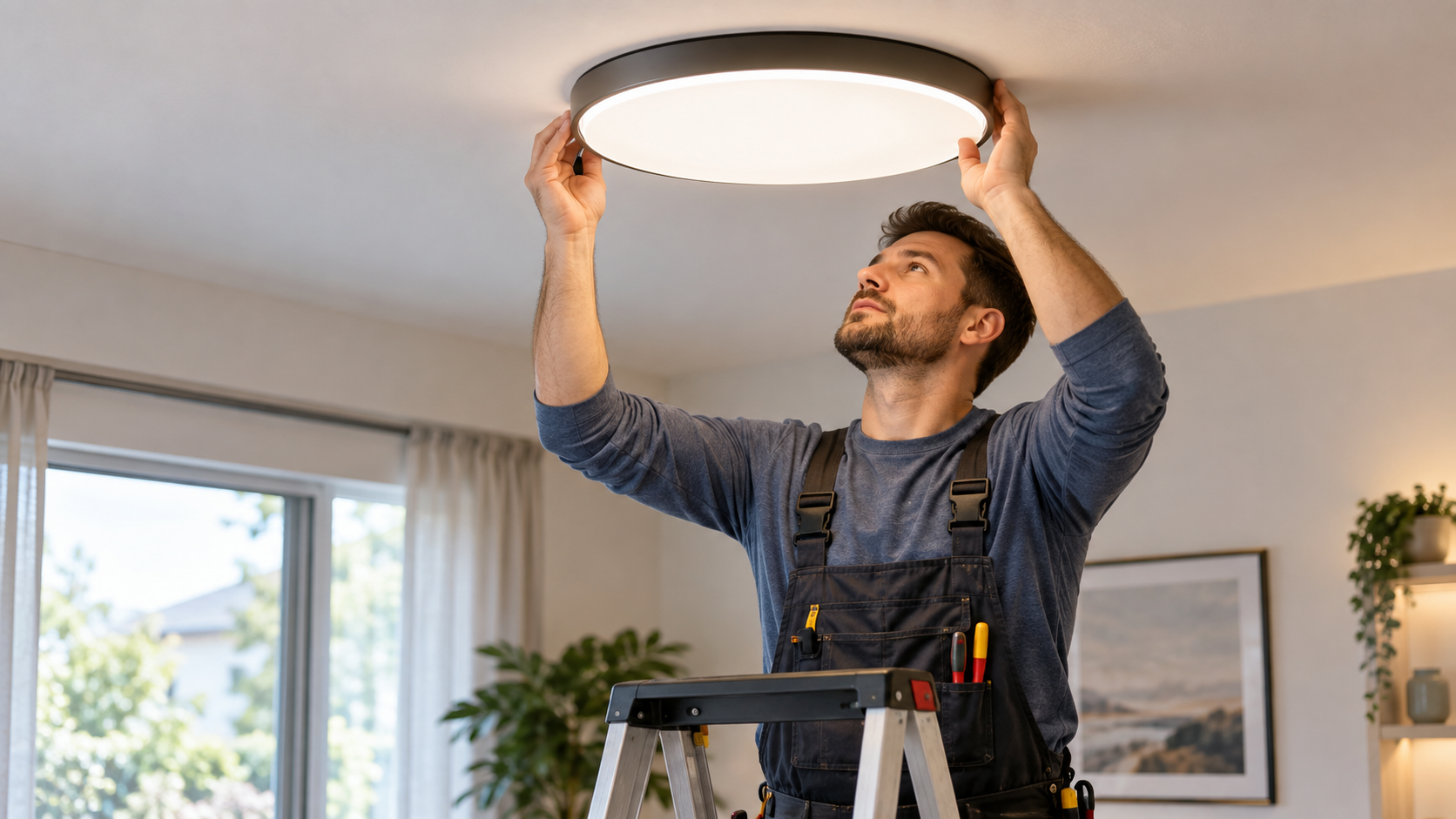 Installing a new LED ceiling light after safety checks