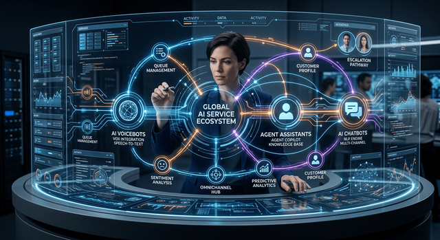 An interconnected ecosystem of AI customer service tools.
