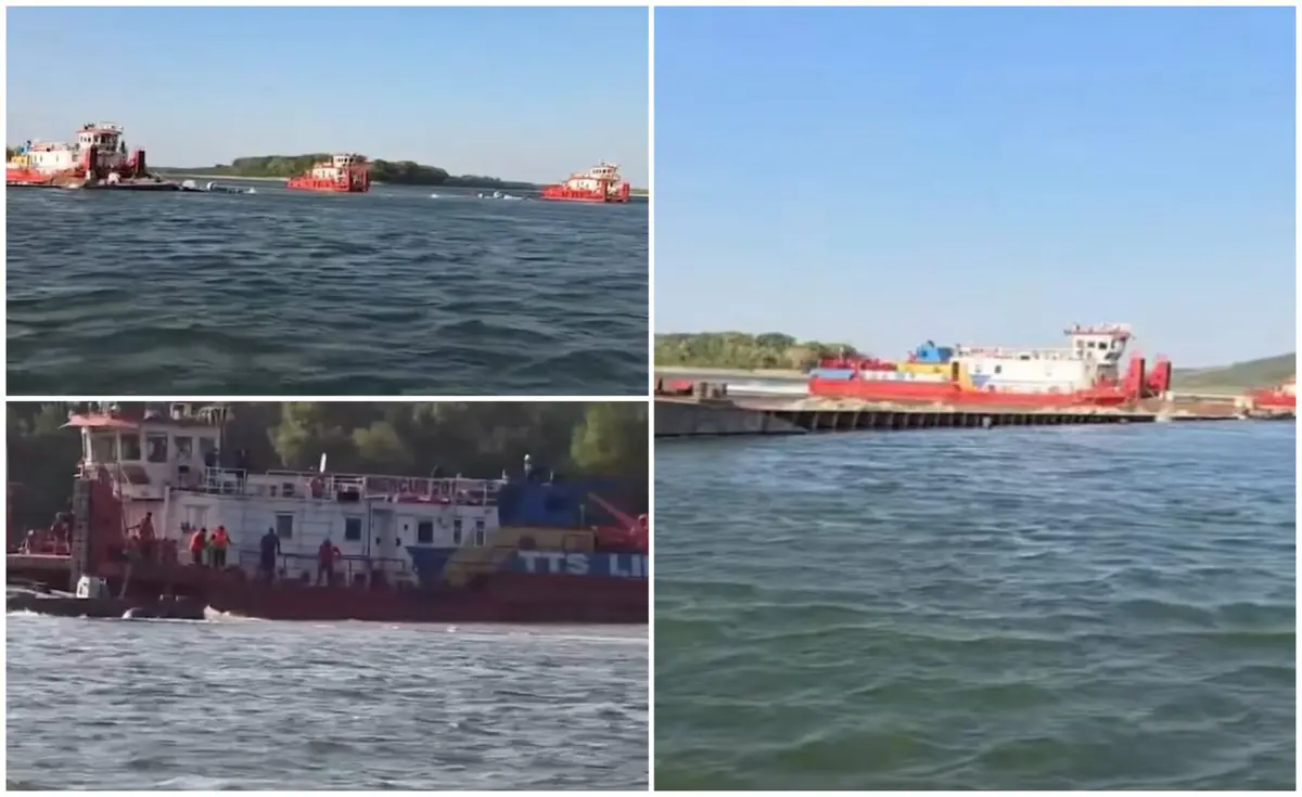 Operațiunea de scufundare a barjelor în Dunăre a fost finalizată după 7 ore. Apele Române anunță când vor fi simțite