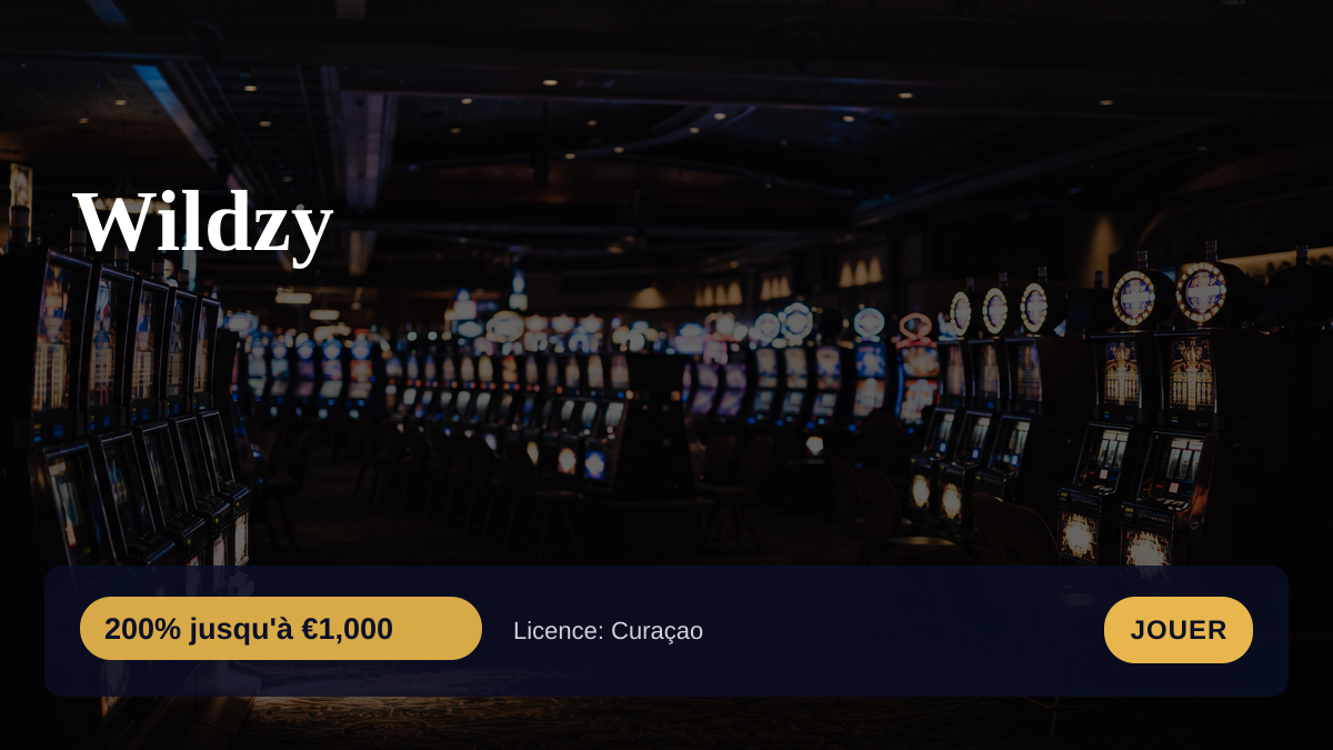 Wildzy casino — bonus de bienvenue 200% jusqu'à €1,000, paiements: Visa, Mastercard, USDT