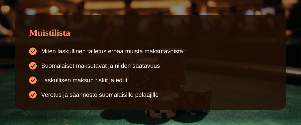 Kasino talletus laskulla – mitä suomalaisen pelaajan kannattaa tietää — Muistilista