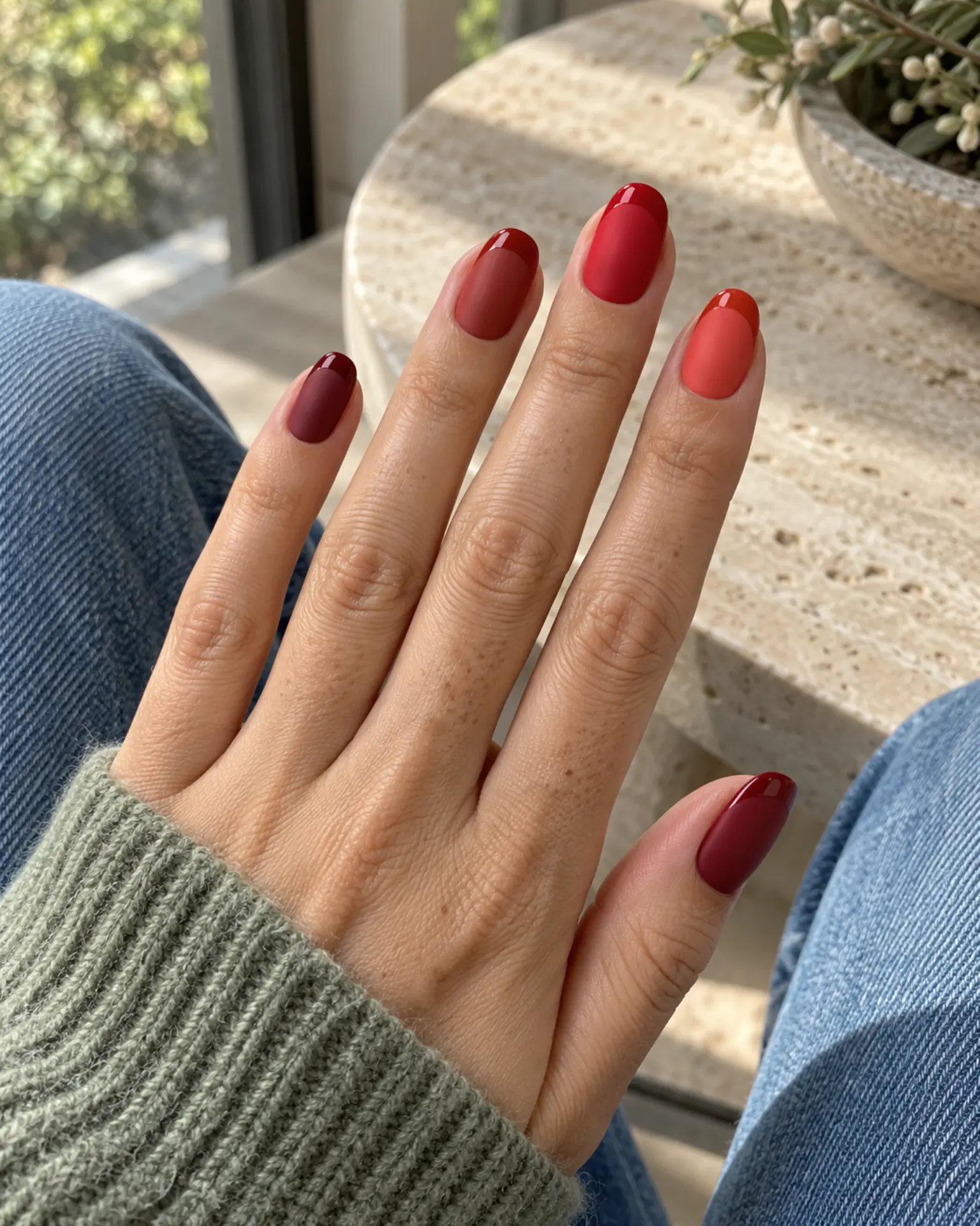Date Night Matte + Gloss Tip manicure inspiration for date night nail ideas