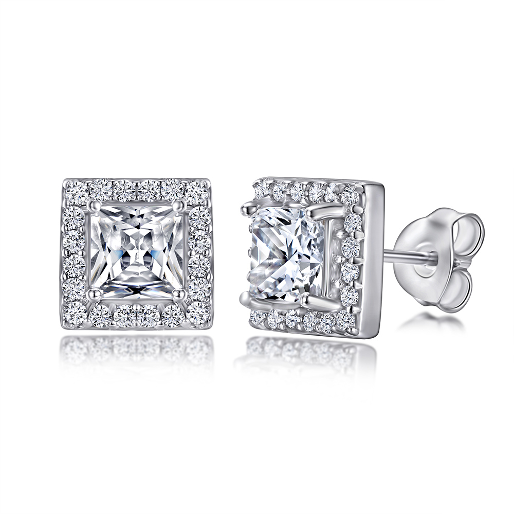 Princess Cut Square Halo Studs