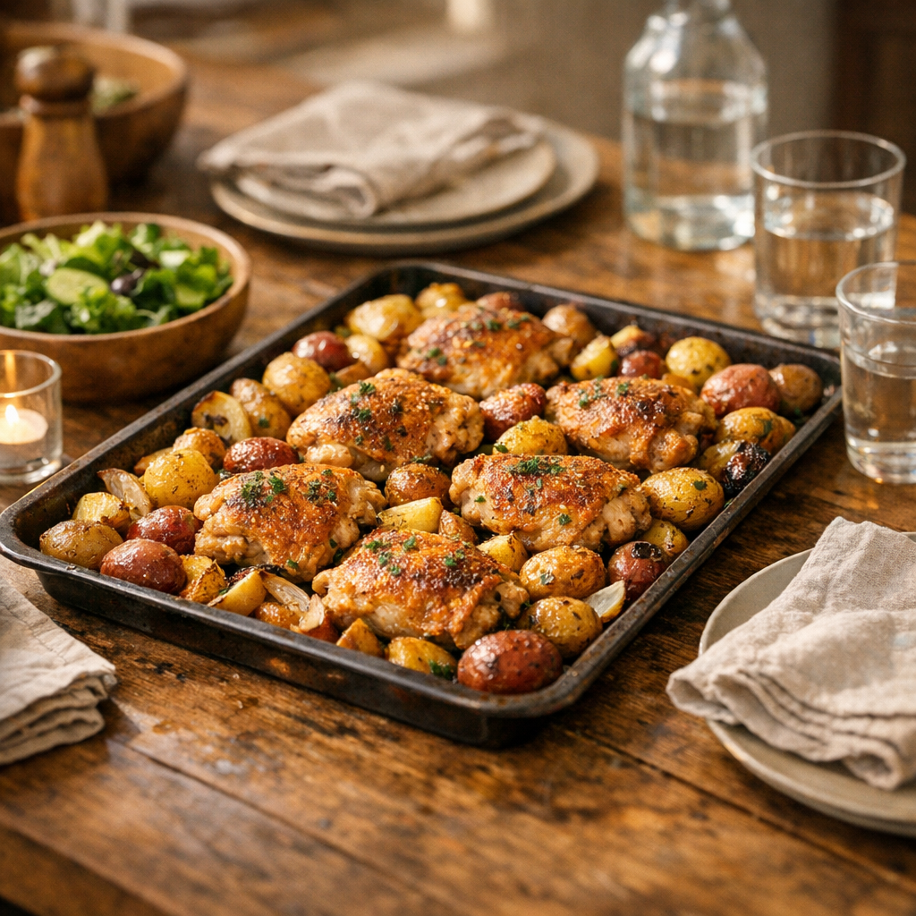 One Pan Chicken and Potatoes Dinner Recipe finished dish
