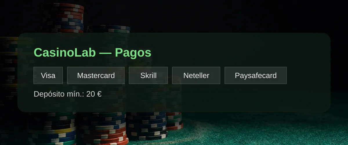 CasinoLab - Pagos: Visa, Mastercard, Skrill, Neteller, Paysafecard