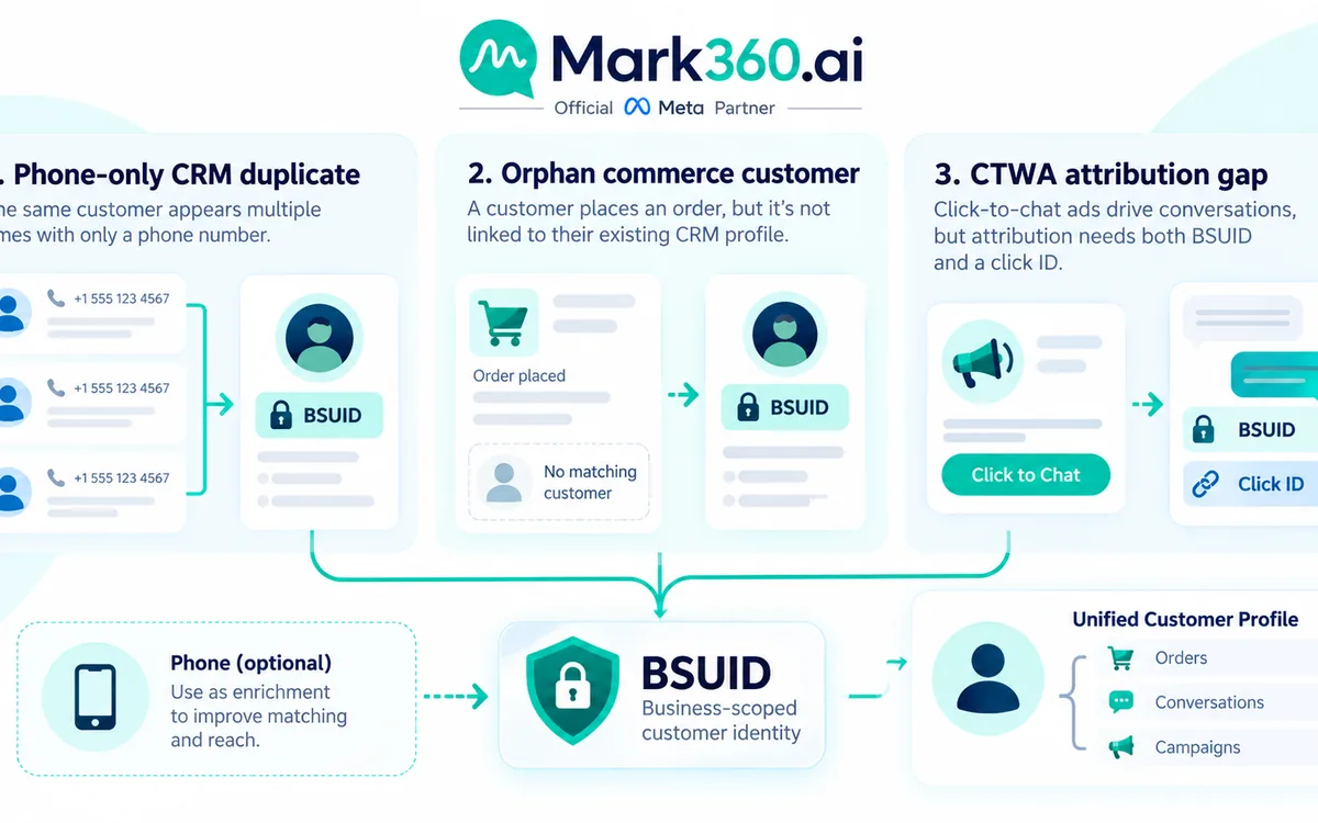Merchant identity breakage map for username-first chats.