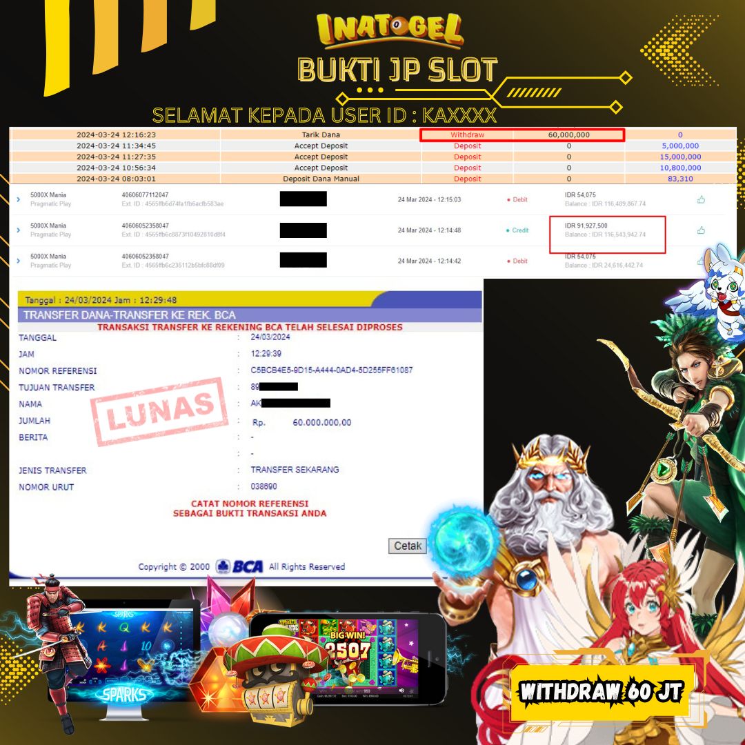 BUKTI PEMBAYARAN JP SLOT 5000X MANIA Rp60,000,000,- LUNAS