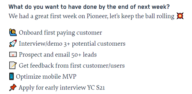 Weekly update example
