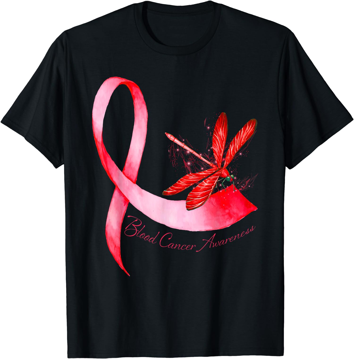 Hippie Dragonfly Red Ribbon Blood Cancer Support Gift Unisex T-Shirt