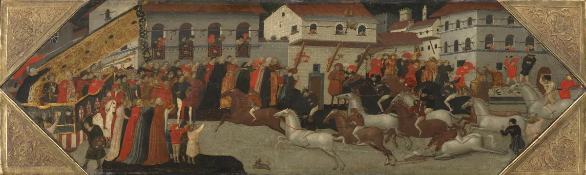 Painel de uma Cassone: A corrida do Palio nas ruas de Florença