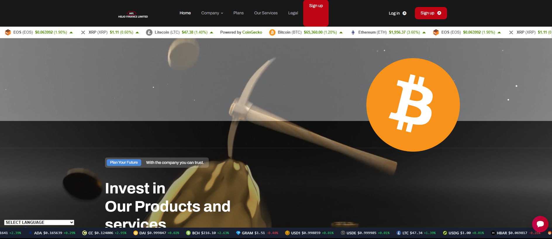 Forensic screenshot of heliofinancelimited.com showing the phishing page layout