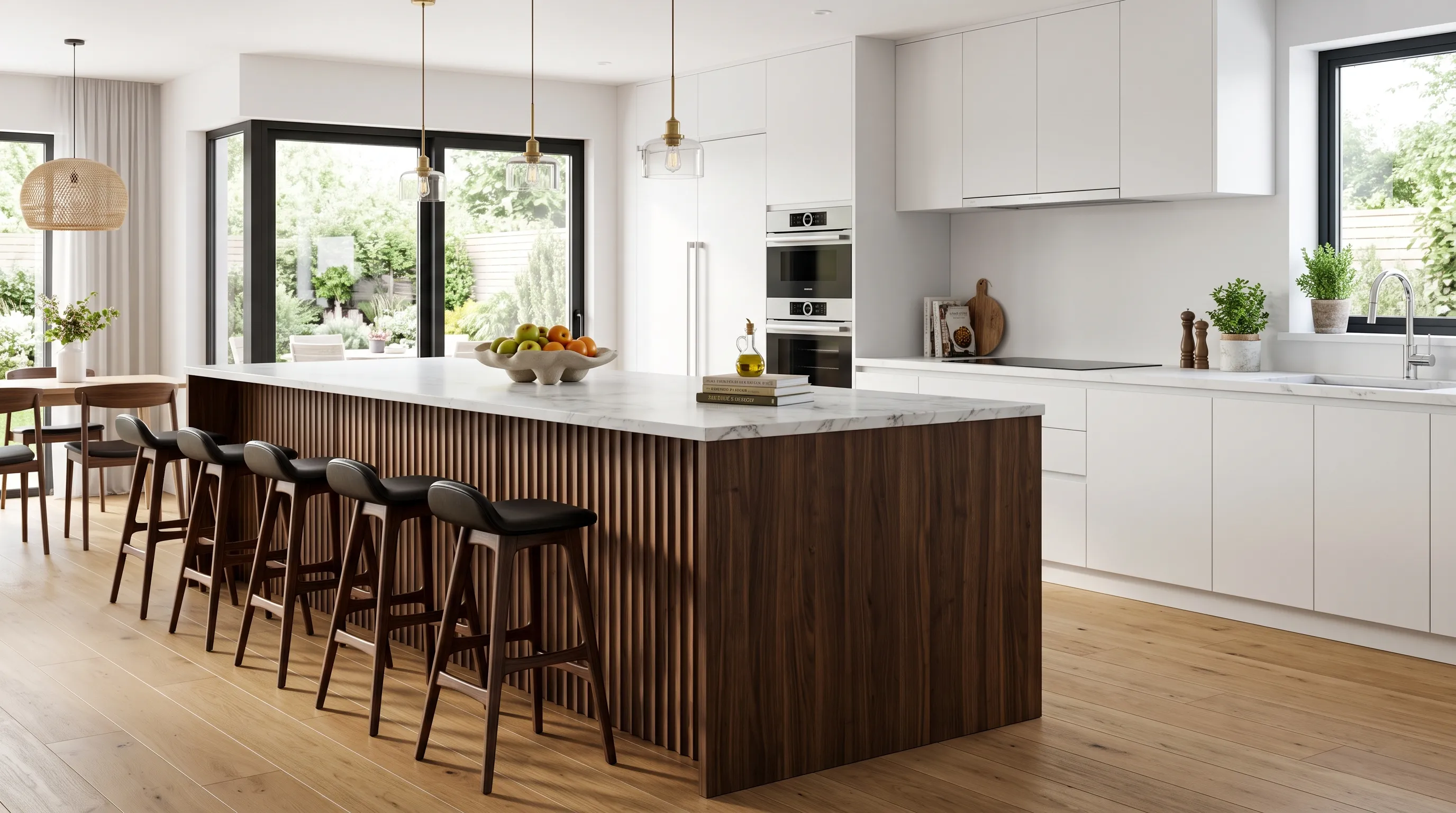 Fluted Wood Kitchen Island