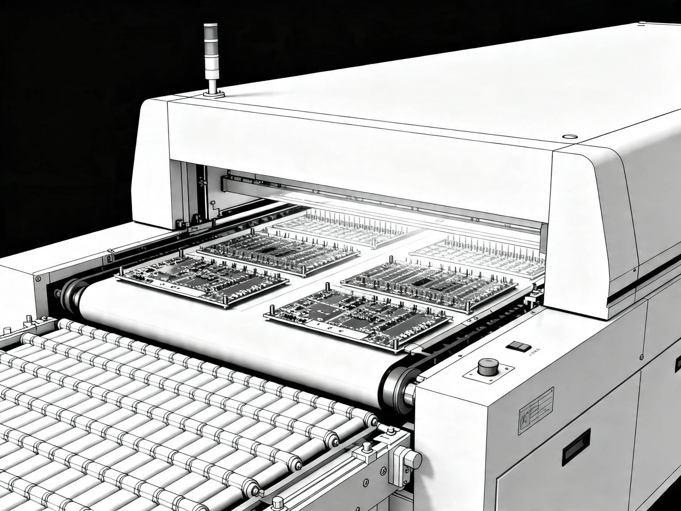 SMT reflow oven with conveyor system.
