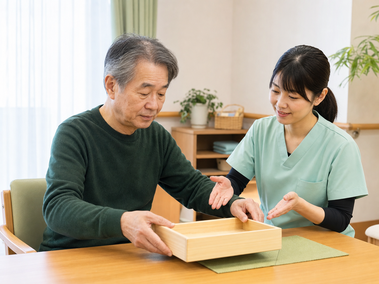 脳卒中後に両手を使って物品を動かす練習