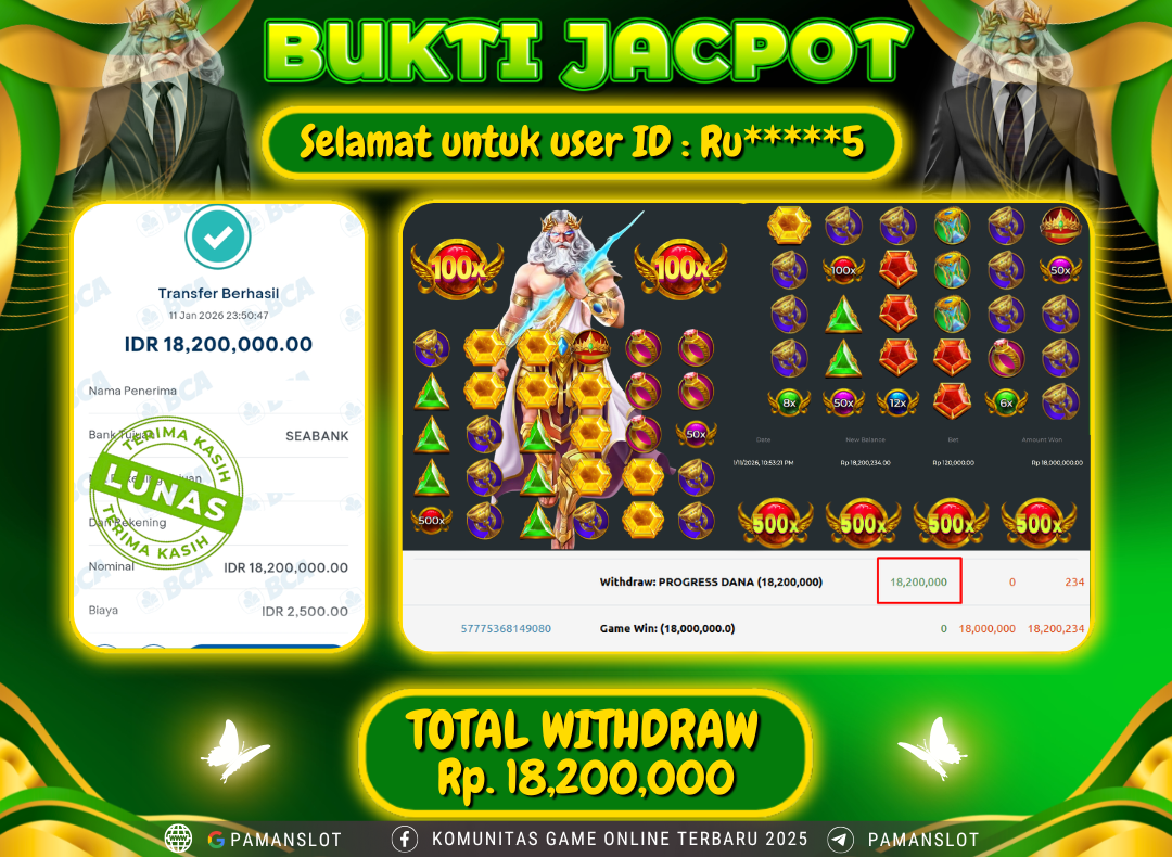 PAMANSLOT JACKPOT Game PP - Gates of Olympus 1000 Rp.18,200,000- LUNAS