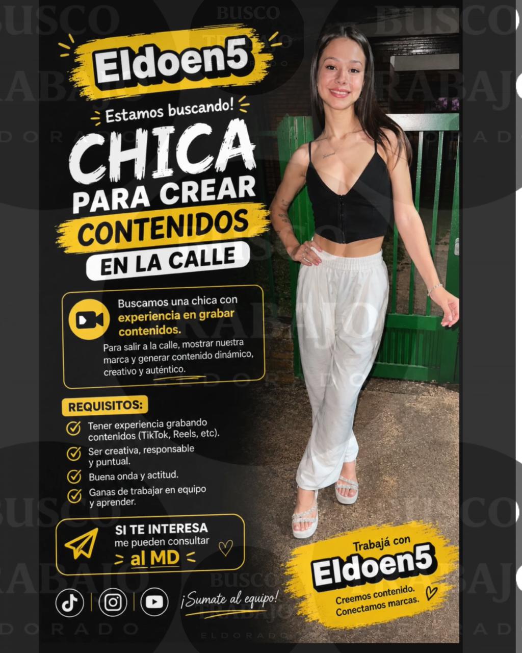 Se Busca Creadora de Contenido para Calle en Eldorado